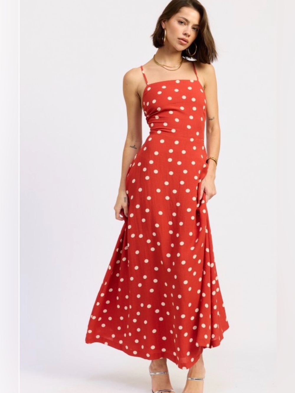 emory park Rust Red Polka Dot Maxi Dress with Ivory Spots - Picture 7 of 11